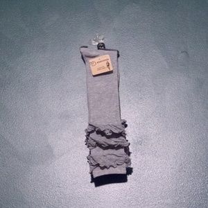 Gray Thigh High Ruffle Top Socks